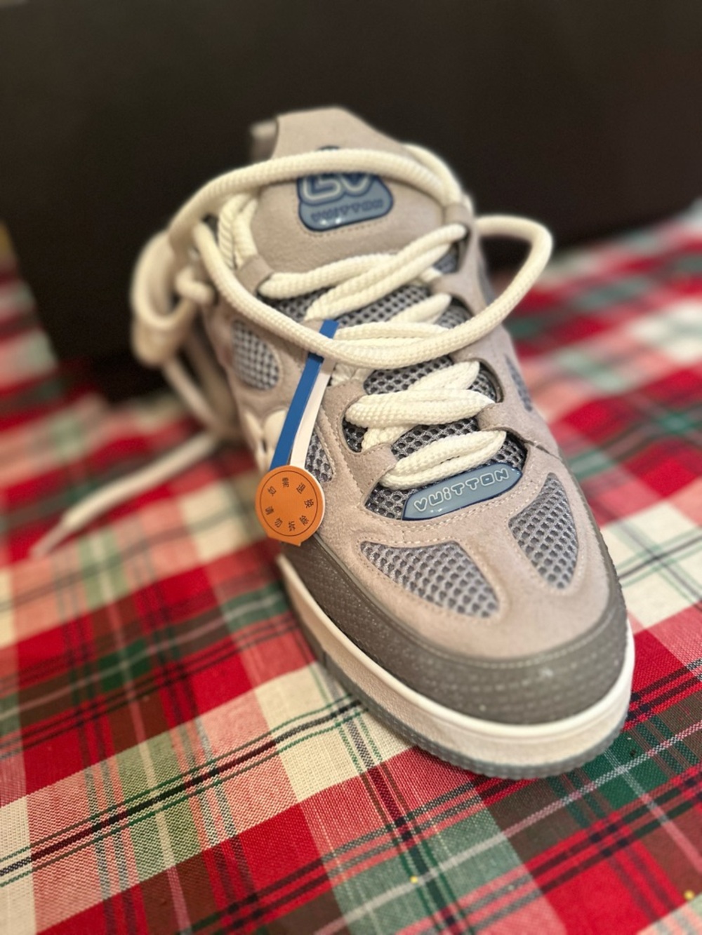 Louis Vuitton Grey & Blue Mesh Suede Sneaker - LV Trainers - Picture 4 of 8